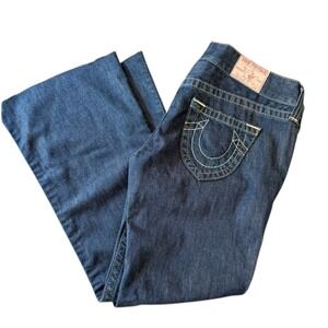 True Religion Women's Candice Low Rise Slim Fit Flare Leg Raw Hem Jeans Size 28